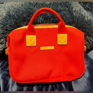 *RARE* Vintage Dooney & Bourke red and tan canvas & leather medium duffel bag